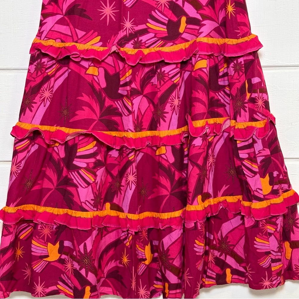 Farm Rio NWT Shirred Tiered Maxi Skirt Pink Combo Sz XS Anthropologie Garden - Picture 10 of 14